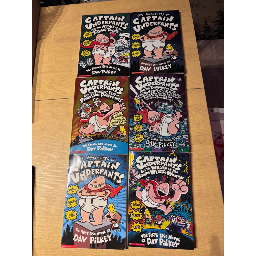 Captain Underpants Book Lot Dav Pilkey Scholastic Paperback Novels Set of 6